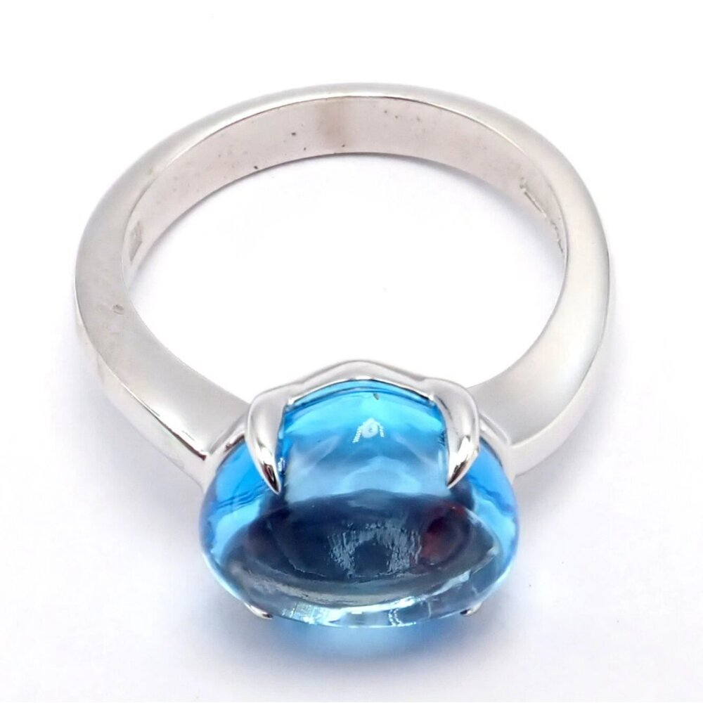 Authentic! Bulgari 18k Whtie Gold Mediterranean Eden Blue Topaz Ring Size 6 - Picture 9 of 14